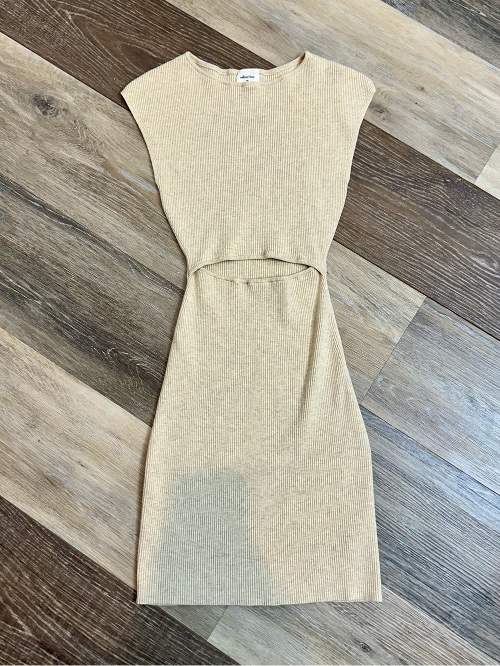 Aritzia Wilfred Beige Ribbed Cutout Mini Dress